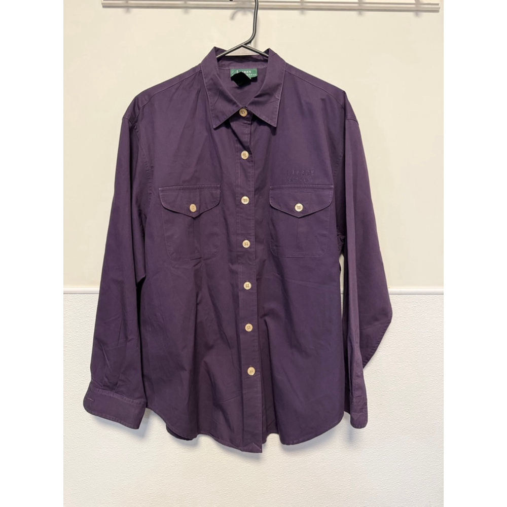 Lauren Ralph Lauren Women’s Purple Long Sleeve Button Down Shirt Large Dress Top - Picture 10 of 12